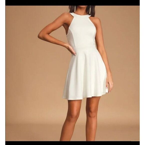 Lulus Keep Coming Back White Backless Skater Dress Small‎ - Picture 2 of 8